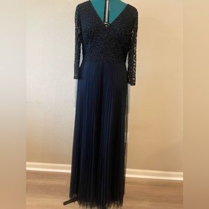 Adrianna Papell Long Dress with Beads and Transparent Sleeve